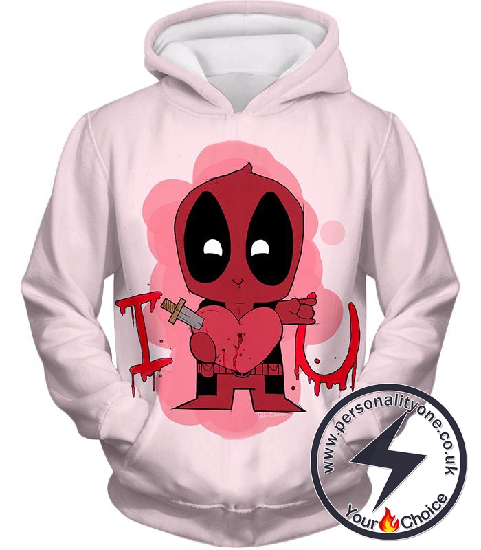 Super Cool Deadpool I Heart U Comical Cute Pink Hoodie