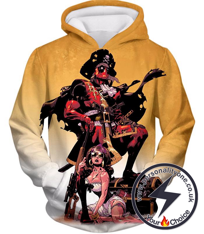 Super Cool Deadpool Pirate Cosplay Yellow Hoodie