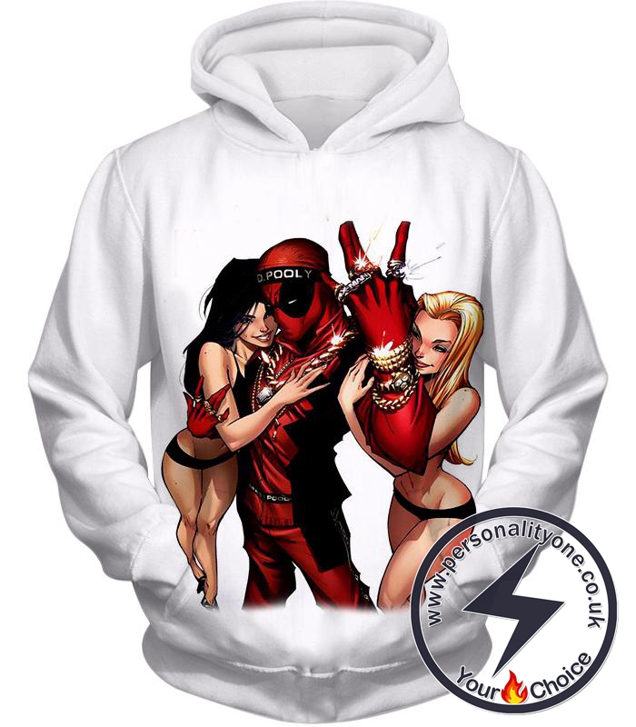Super Cool Playboy Hero Deadpool White Hoodie