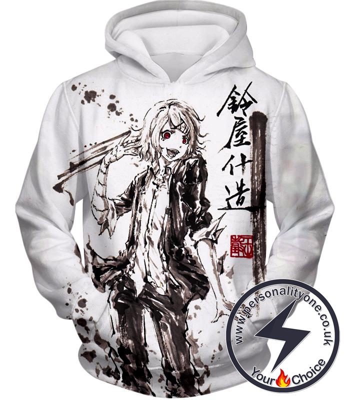Tokyo Ghoul Cool Juuzou Suzuya Ghoul Investigator Awesome Sketch White Hoodie