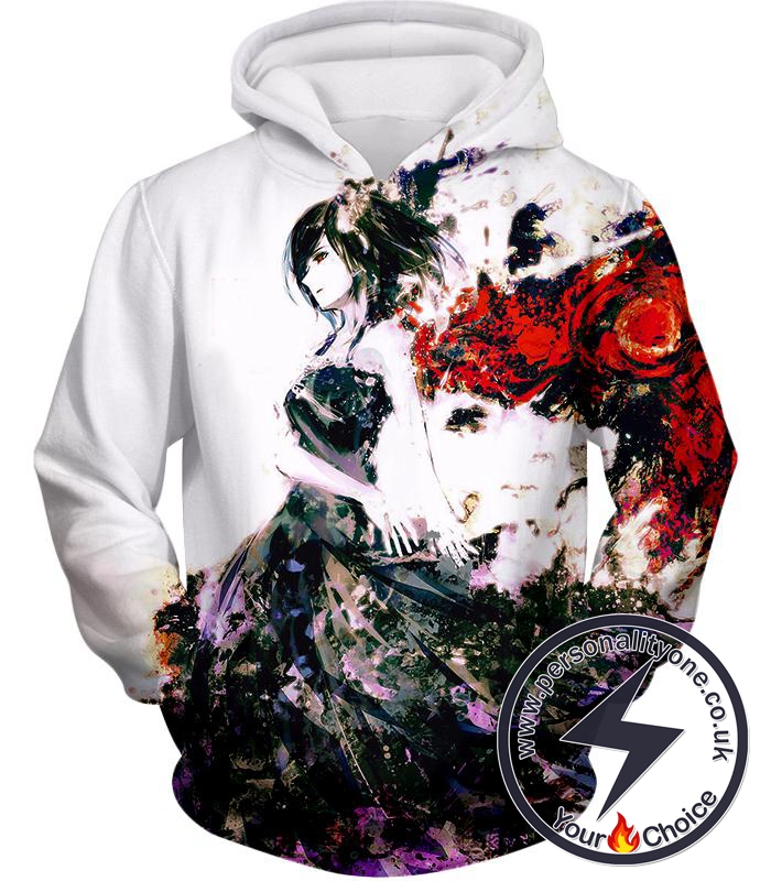 Tokyo Ghoul Exclusive Touka Kirishima Fan Art Graphic White Hoodie