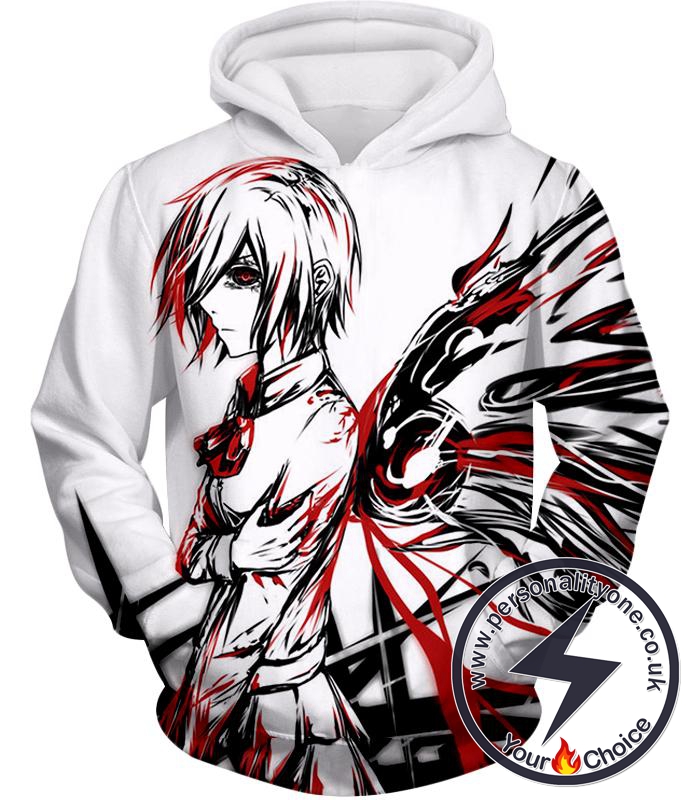Tokyo Ghoul Kagune Winged Touka White Sketched Hoodie