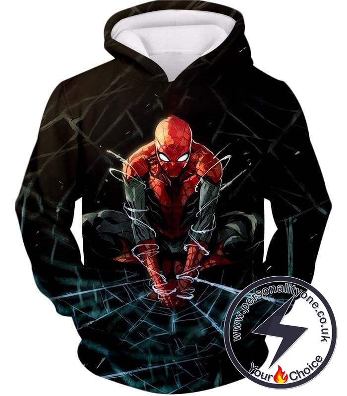 Ultimate Web Slinging Spiderman Action Black Hoodie