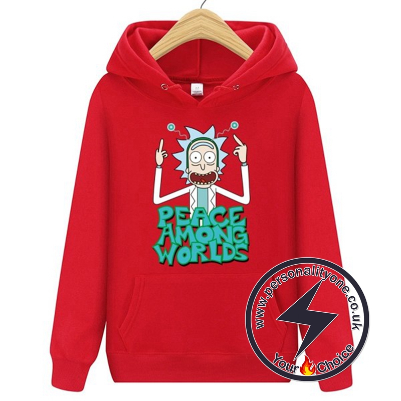 New Peace Among Worlds Rick And Morty Hoodies red