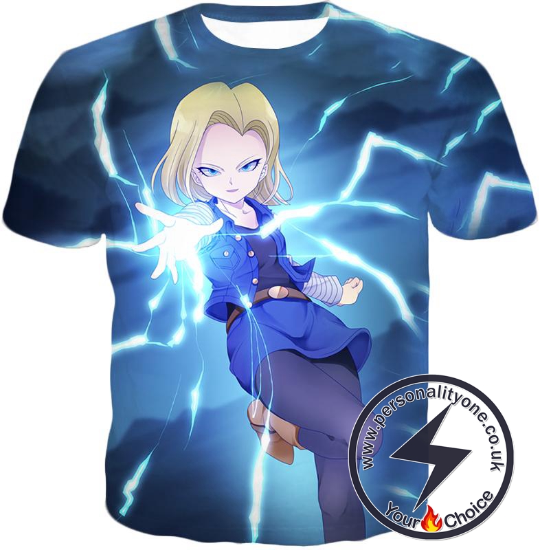 Dragon Ball Super Extremely Pretty Android 18 Cool Fighter Anime Blue T-Shirt