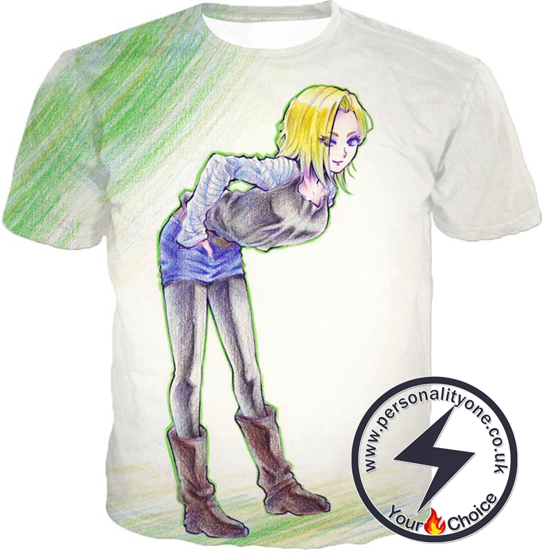 Dragon Ball Super Super Cute Android 18 Drawing Cool White T-Shirt