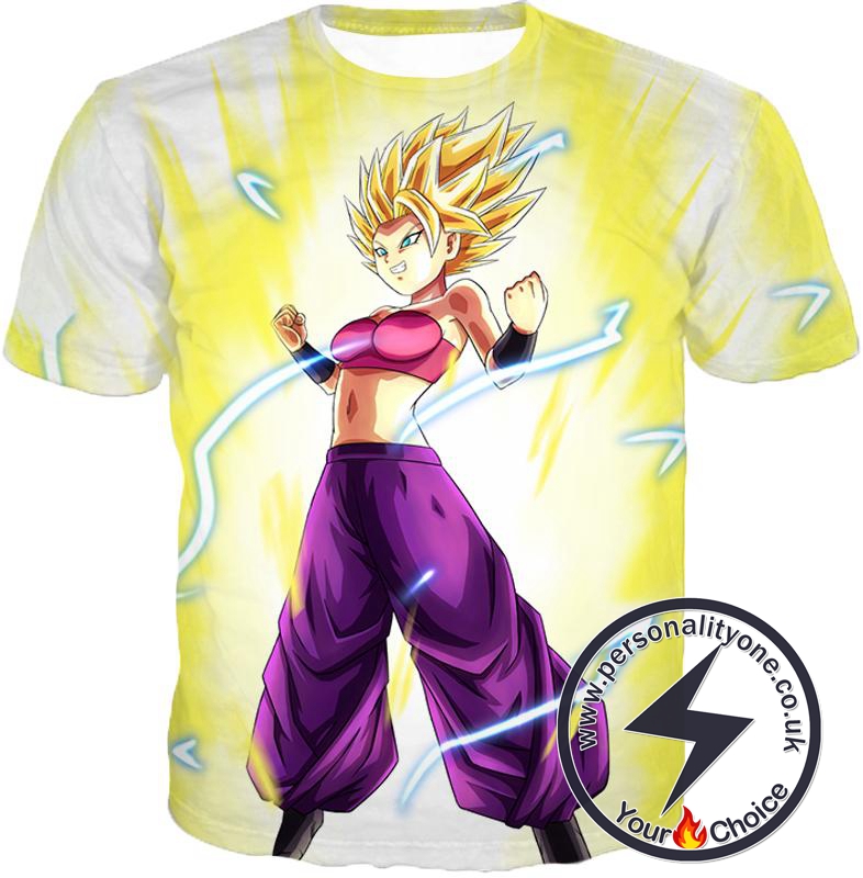 Dragon Ball Super Super Saiyan 2 Caulifla Awesome Anime Action White T-Shirt