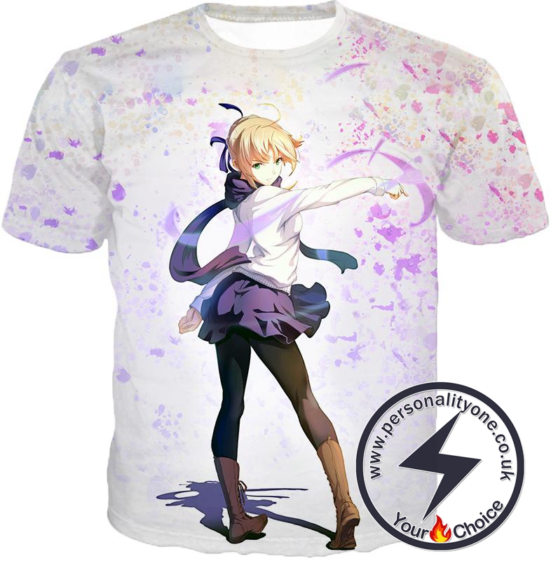 Fate Stay Night Beautiful Blonde Fate Series Saber White T-Shirt