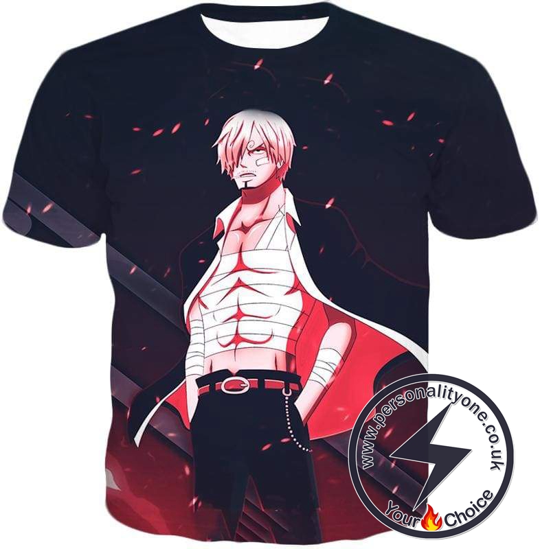 One Piece Handsome Smoking Pirate Prince Vinsmoke Sanji Cool Black T-Shirt