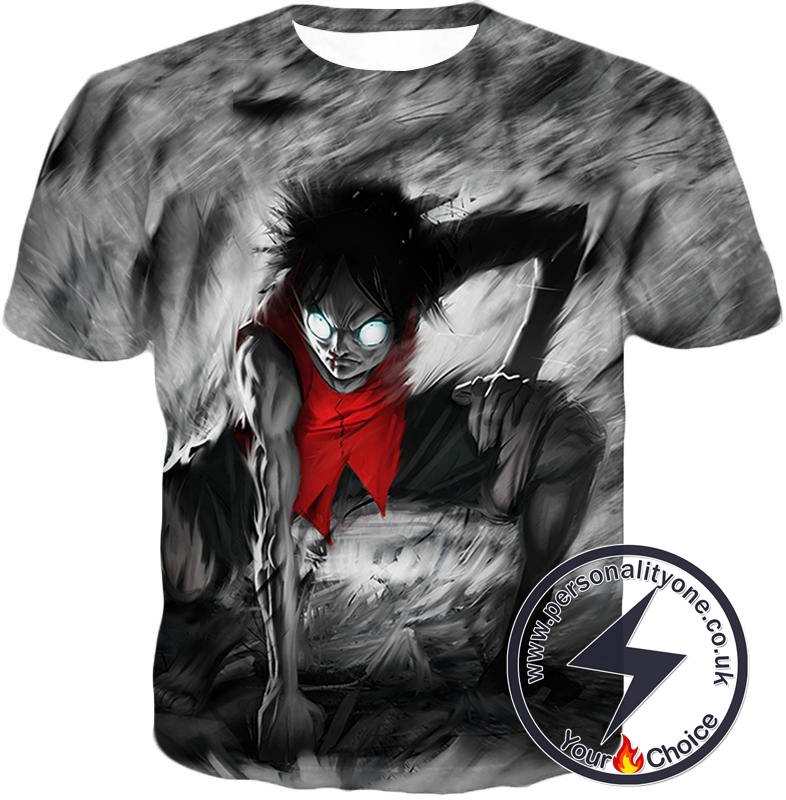 One Piece Powerful Pirate Straw Hat Luffy Awesome Action Black T-Shirt