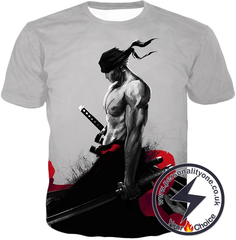 One Piece Straw Hats Swordsman Bounty Hunter Zoro Cool White T-Shirt