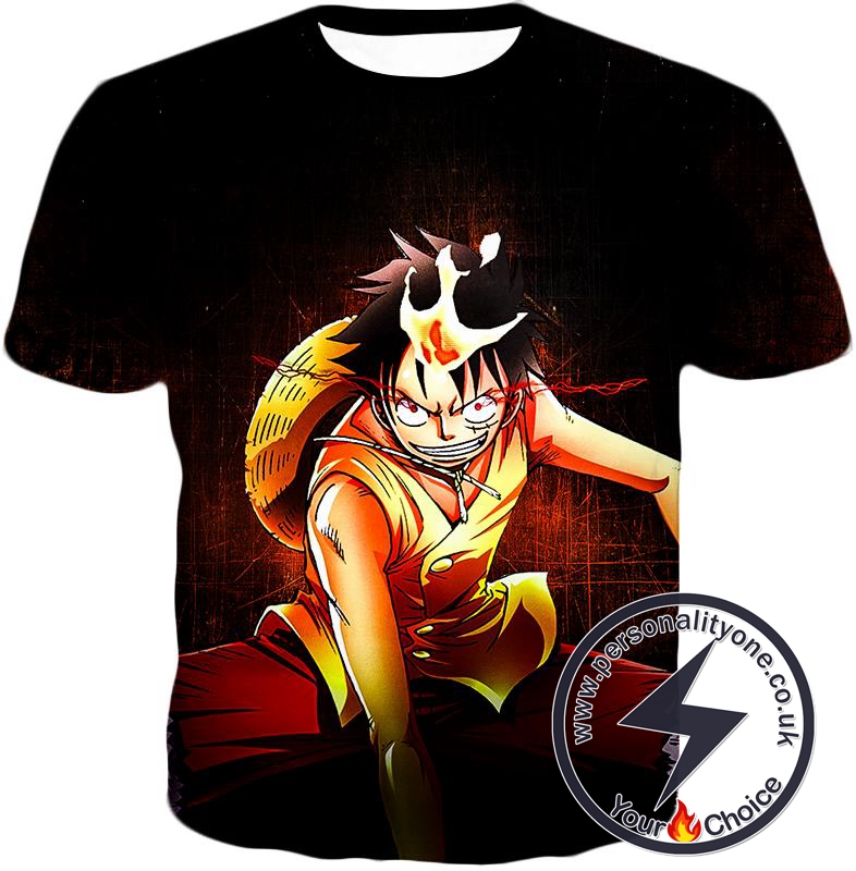 One Piece Super Cool Straw Hat Luffy Action Black T-Shirt