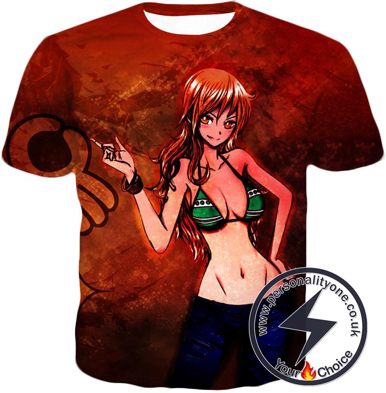 One Piece Super Hot Orange Haired Pirate Thief Nami Fan Art T-Shirt