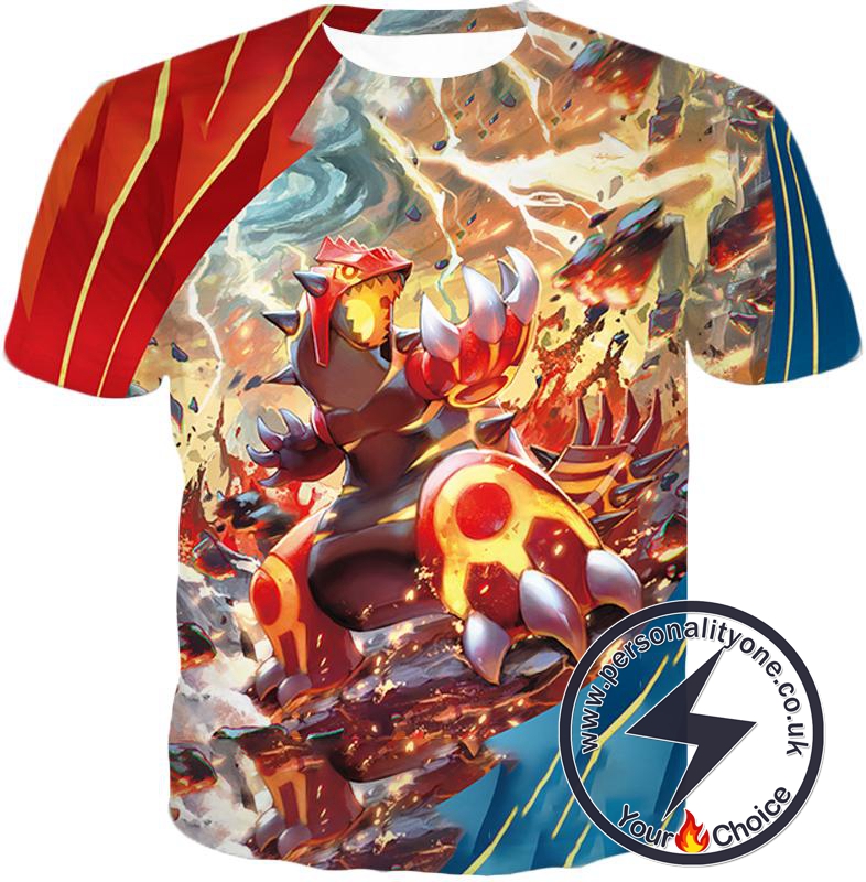 Pokemon Awesome Pokemon Legendary Red Blazing Groudon Action T-Shirt