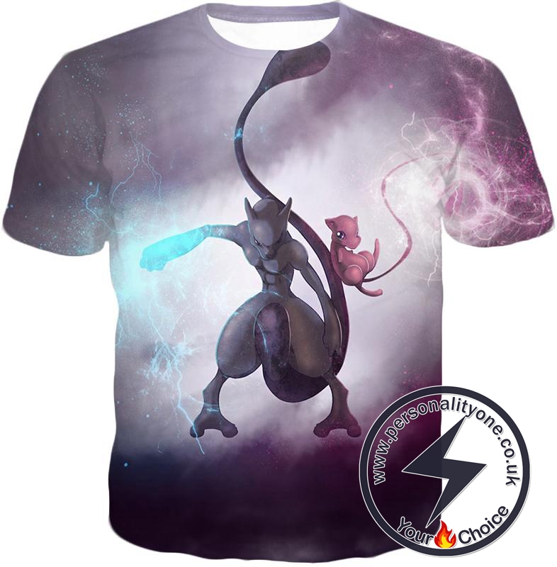 Pokemon Legendary Psychic Pokemon Combination Mew and Mewto Cool Anime T-Shirt