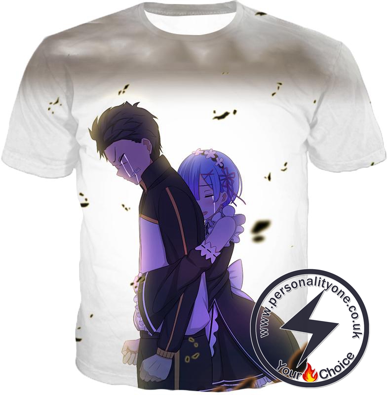 Re:Zero Cute Anime Friends Rem and Subaru Cool White T-Shirt
