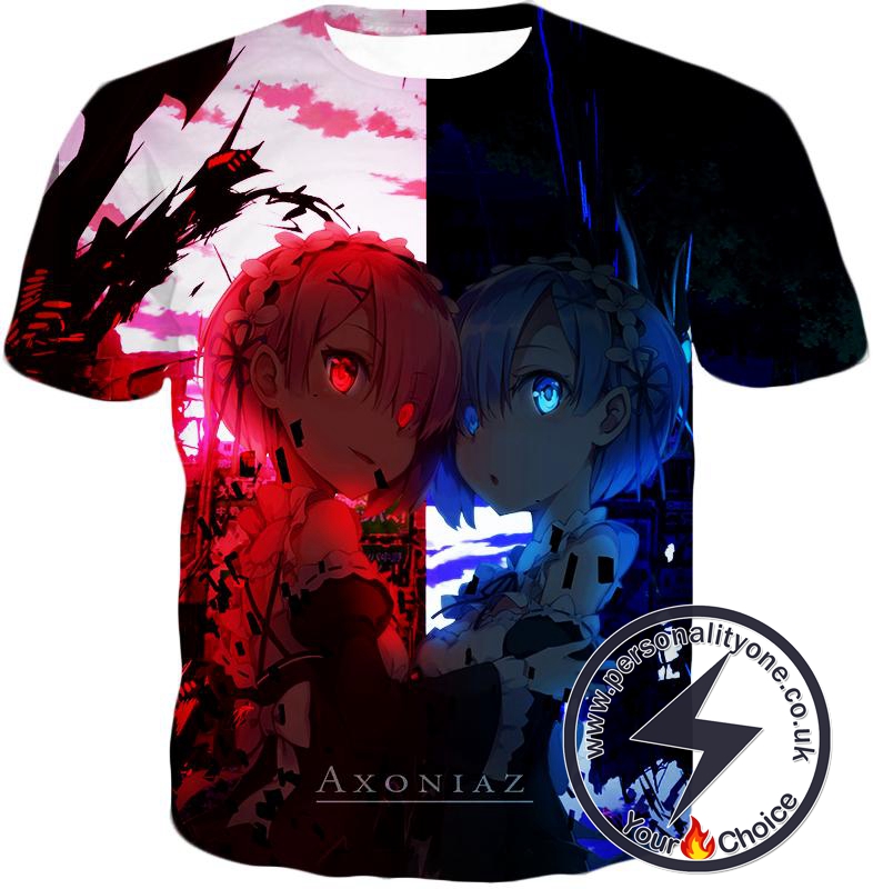Re:Zero Cute Re:Zero Anime Twins Rem and Ram Fan Art T-Shirt