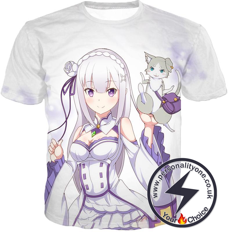 Re:Zero Princess Emilia and Familiar Puck White T-Shirt