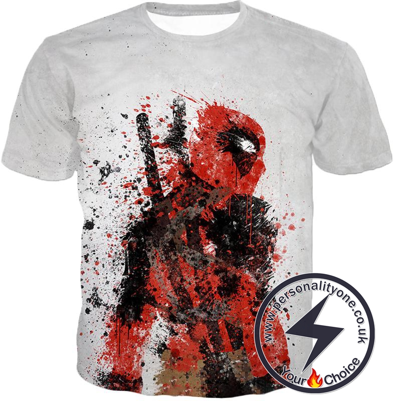 Spray Painted Mutant Hero Deadpool Cool White T-Shirt
