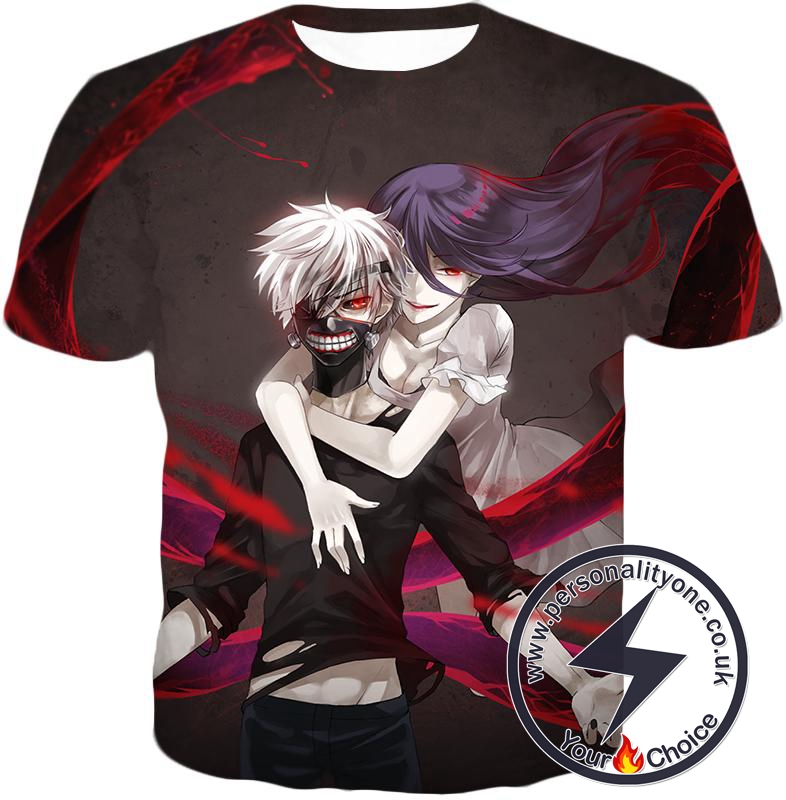 Tokyo Ghoul Kaneki and Rize Cool Action Black T-Shirt